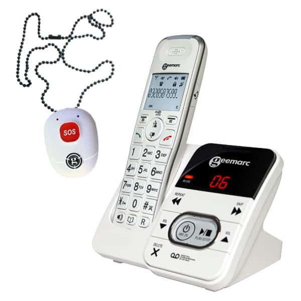 Téléphone alarme en pendentif avec bouton personne âgée