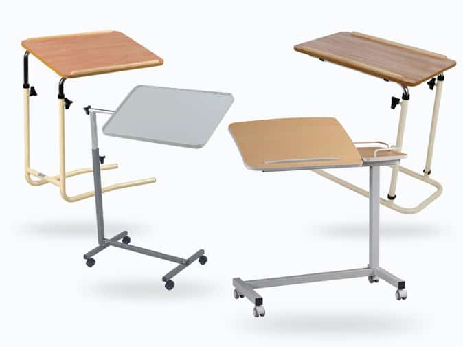Table ergonomique incurvée inclinable à roulettes + tablette latérale
