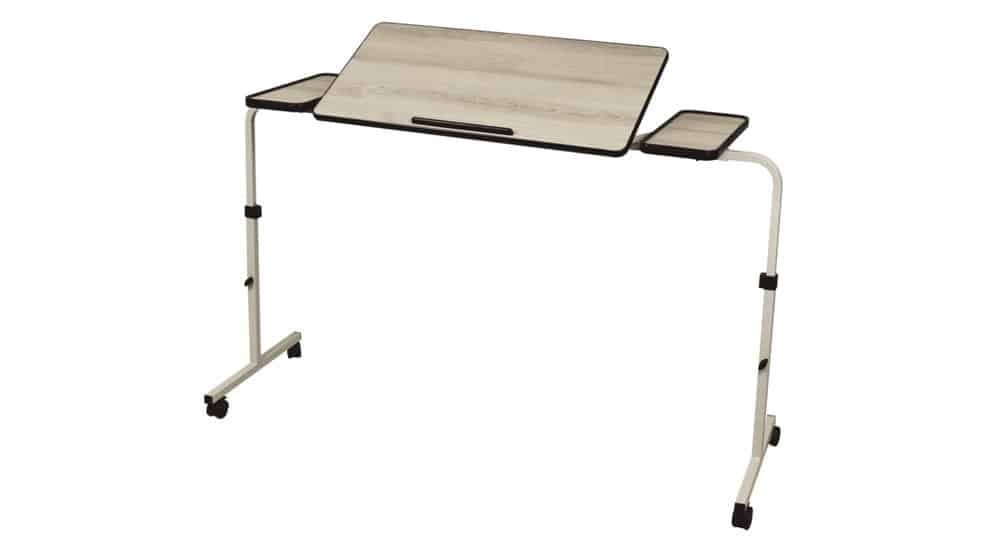 Table ergonomique incurvée inclinable à roulettes + tablette latérale