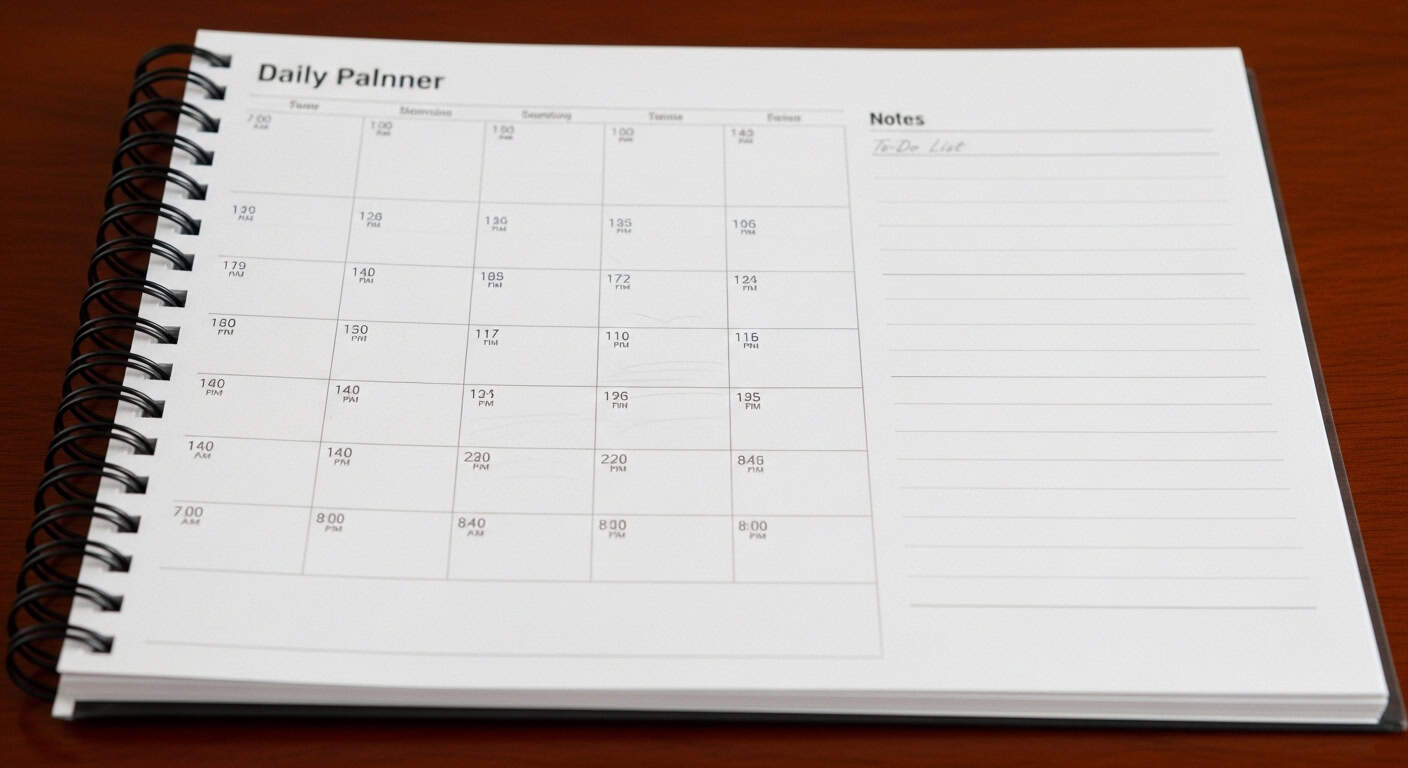 agenda journalier avec horaires au quart d'heure et espace notes