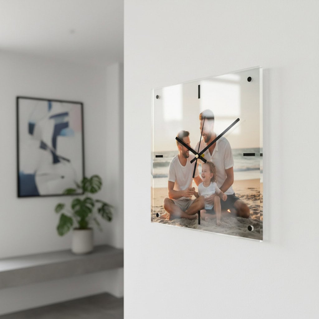 horloge photo plexiglas acrylique support mural
