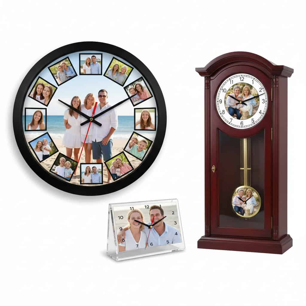 types horloges photo personnalisées murale bureau pendule